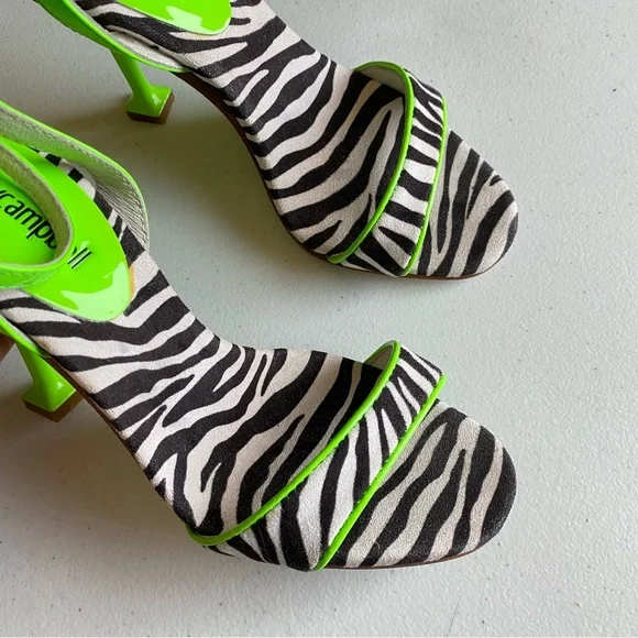 Jeffrey Campbell 5.5 Lime Green Black White Zebra Single Strap Stiletto Heel - Picture 2 of 6